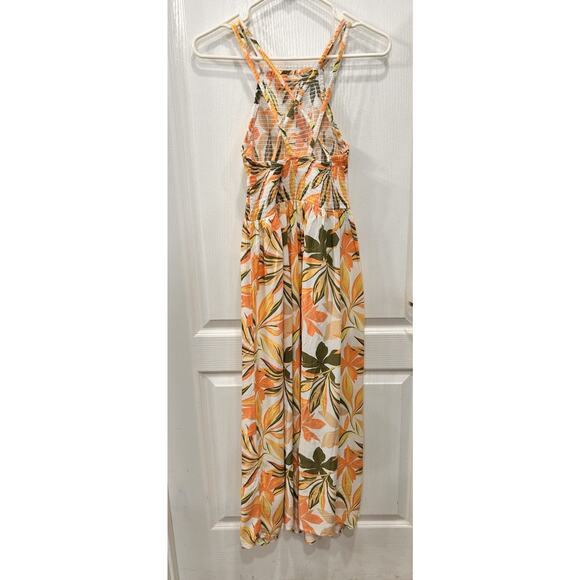 Roxy Bungalow Midi Dress Floral Size SP Hawaiian Smocked Halter Boho Coastal - Picture 4 of 9